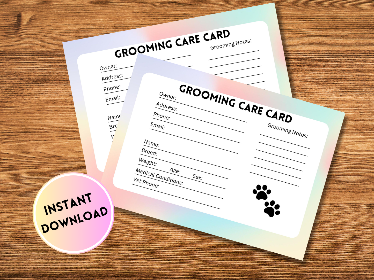 Pastel Grooming Care Card